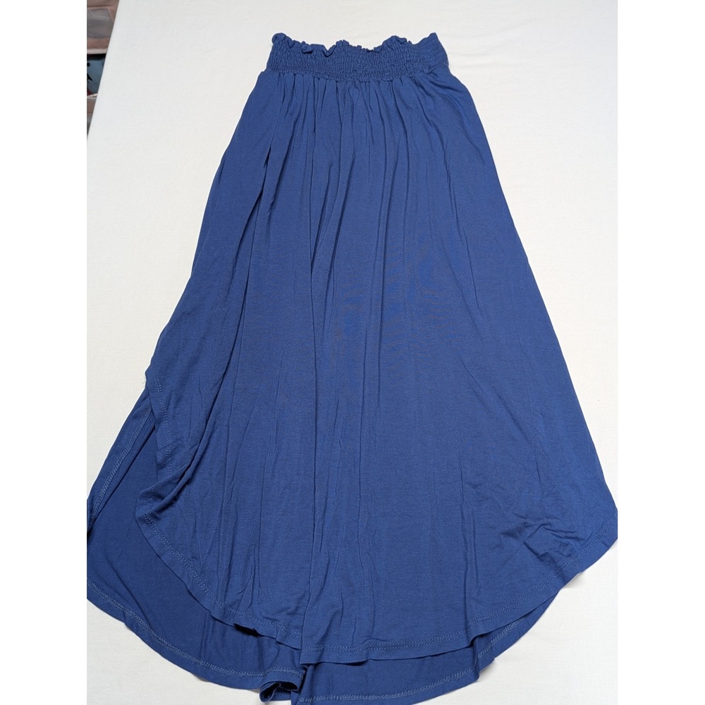 ee:some Blue Smocked‎ Waist High Low Tulip Hem Maxi Skirt Small SGS53410-1331